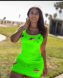 Out Holes 2023 Sexy Women Summer Dress Tie Dyeing Print Bodycon Mini Dress Beach Clubwear Sleeveless Short Pencil