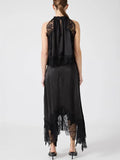 Women's Sleeveless Lace Opening Two-Piece Round Collar Vest Hollow Splicing Women