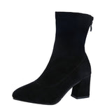 Belt Buckle High Heels Autumn And Winter Women's Black Warm Boots Women's Mid-Trough And Fashion