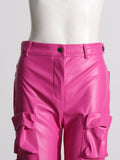 Zingj 2024 New Street Trend Multi-Pocket Pu Design Sense High Waist Slim Straight Pants Women's Loose Cargo