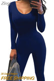 Women Yoga Jumpsuits Workout Ribbed Square Neck Long Sleeve Bodycon Rompers Sport Jumpsuits Skinny