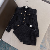 New Autumn And Winter Small Fragrant White Bright Silk Coarse Flowers Jacket Shorts Set Two