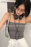 Women Sleeveless Spaghetti Strap Sexy Elastic Fashion All-match Simple Solid Korean Style Skinny Girls Streetwear