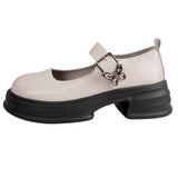 High-Heeled Mary Jane Shoes Women 2025 New Retro Buckle Bow Thick-Soled Thick Leather