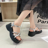 New Thick-Soled Sandals Korean Version Cross-Buckle Sandals Small Heightened Sandals Bowknot High-End