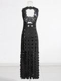 Sexy Hollow Dress Spring 2025 New Fashion Film Stitching Design Sleeveless