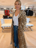 Autumn And Winter New Hot Women's Suit Collar Leopard Print Jacket Casual Long Wind