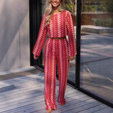Women's Long-Sleeved Trousers Two-Piece Round Collar Crochet Girl Knitted Women