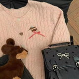 Cute Powder Knitted Cardigan Sweater Jacket Women's New Languid Loose Wind Soft Blouse In