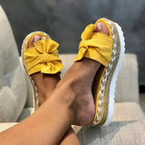 Summer New Slope And Bow Cool Slippers Women's Beach Thick Bottom Hemp Rope Large-Size