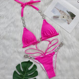 Zingj Style Bikini Sexy Crystal Diamond Split Swimsuit Female Solid Color Strap 2023