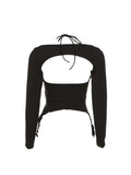 Women T-Shirt Korean Girl Y2k Summer 90s Gothic Black Fashion Vintage Sexy Camisole Two Piece Set Long Sleeve Top Funny T