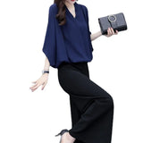 New Large-Size Women's Summer Two-Piece Sant Chiffon Broad Leg Trousers Casual Fashion Suit