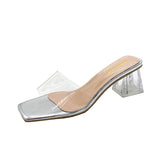 Crystal Slippers Women Wear 2025 Summer New Rough High Heels Side Cool Slippers Women Summer Wearing