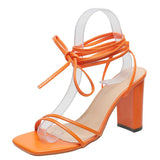 New High-Heeled Sandals Women Large Size Summer New Square Ankle Strap Thick And