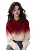 Red Apricot Gradient Round-Neck Sweater Women's 2025 New Winter Knitted Shirt Unique Super-Looking