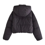 Chic Loose Hooded Cotton Jacket Jacket Autumn Zipper Warm Jacket Small Casual Simple