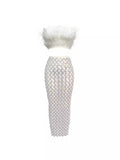New Summer Famous Sexy Hot Diamond Camel Burried Burried Bosom Boat Dress Two-Piece