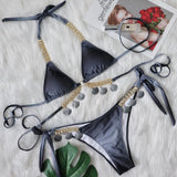 Zingj New Sexy Strap Gradient Print Women's Split Swimsuit Luxury Crystal Diamond Bikini Shell