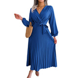 Real Shooting 2025 Spring And Summer Temperament Cross V Collar Big Swing 100 Folding Long Dress Women's
