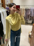 Xixi 2025 Autumn White Standard Elegant Temperament Chiffon Neck Thin Knitted Small Shirt