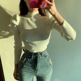 Turtleneck Thick Jumper Knitted Women Sweater Casual Lady Winter Fashion Puff Long Sleeves Elastic Warm Pullovers