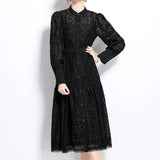 Style Dress 2025 Spring New Retro Heavy Industry Embroidery Lantern Sleeves Waist Single Buckle Large Swing