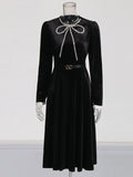 Elegant Wind Bottom Dress Women's Dress 2025 Autumn New Bow Long Sleeve Slim Dress