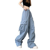 Zingj Cargo Pants Female Summer High Waist Straight Tube Wide Leg Design Sense Small Minority Loose Casual Floor Trousers