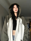 Letter Graphic Color Block Zip Up Hoodie-Outfit