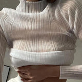 Autumn See Through Sexy T-Shirts Tees Turtleneck Y2K Tops Fashion Women Long Sleeve Streetwear Slim Clothes Elegant