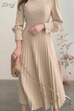 Korea Chic Pleated Folds Party Dresses for Women Long Sleeve Casual Woman Bodycon Dress Evening Vestidos Autumn 2023