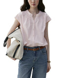 Round Collar Small Flying Sleeve Commuting Shirt Women 25 Summer French Loose Pressure Fold Design Sense Casual Good-Looking