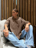 Simple Wind Loose Water Wash Old Cotton T-Shirt Women Summer Color Loose 260G Cotton Short-Sleeved Top