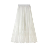Skirt 2025 Spring Korean Version Of The New High-Waisted Lace Splicing Mesh Dress Female Hundred Folded Skirt A-Word Long Dress