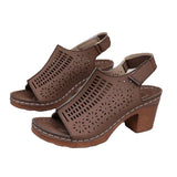 High-Heeled Sandals Summer New Hollow Fish-Mouthed Shoes Coarse Heel Breathable Sexy