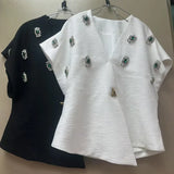 Sexy Deep V Vest Blouse 2025 Autumn New Temperament Slimming Nail Drill Senior Sense Coat