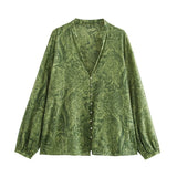 Women's INS Burst Fashion Casual Metallic Line Printed Shirt + Trousers
