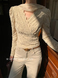 Xixi 2025 Autumn White Label New Temperament Lace V Word Hanging Neck Bottom Shirt 100 Women