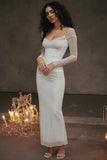 Zingj 2024 New Long-Sleeved Sling Temperament Show Back Tight Open Fork Long Dress