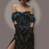 New Women's Elegant French Body Repair Light-Cooked Wind High-Waisted Printed