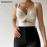 V-Neck Crop Top Women Sleeveless Hollow Out Summer 2021 Fashion Solid Irregular Criss Cross Tank Tops Women