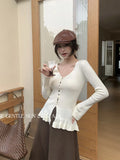 Xixi 2025 Autumn White Label New Temperament Pure Color V-Neck Wool Bottom Shirt Women