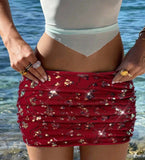 Fashion Bead Short Skirt Sexy Babes Hip Skirt Squint