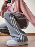 Harajuku High Waist Striped Sweatpants Women Korean Oversize 4Xl Casual Trousers Chic Preppy Style Lace Up Wide Leg
