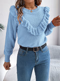 Shooting 2025 Autumn And Winter Elegant Solid Color Lotus Leaf Side Long-Sleeved Jacket Sweater Women's
