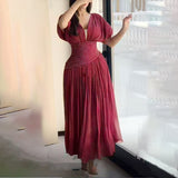 New Fashion Name Yuanfeng High-End Sense V-Neck Waist Drill Waistless Long Dress Women's Autumn And