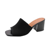 New Large-Size Flying High Heel Cold Slippers Knitted Breathable Coarse Heel Women's Sandals