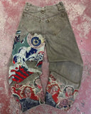 Loose Wide-Leg Retro American High-Set Retro Black Patchwork Hole Jeans