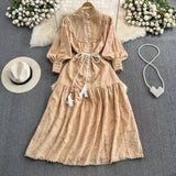 Heavy Industry Embroidery Hook Flower Lantern Sleeves To Close The Waist Dress Female High-Grade Feeling Thin Temperament Reduce The Age Of The Long
